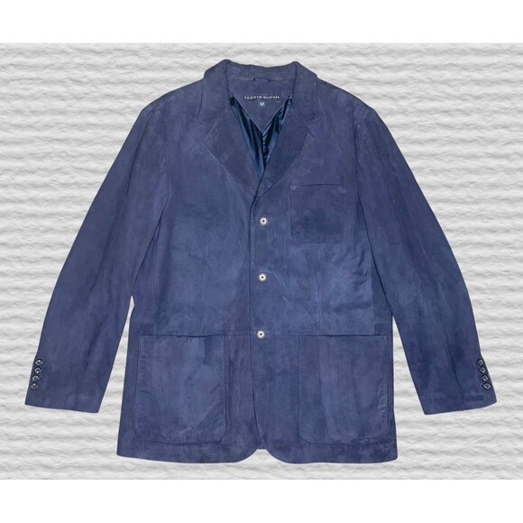 Tommy Hilfiger XL Navy Suede Leather Blazer Sport Coat Ivy League Americana Prep - Picture 1 of 10